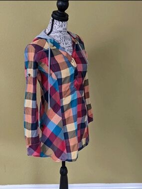 Multicolor Plaid Hooded Button-Down Shirt